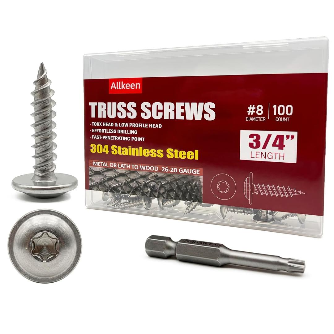(100 pcs) #83/4" T20 Torx Head Wood Screws 304 Stainless Steel Self Tapping Truss Screws