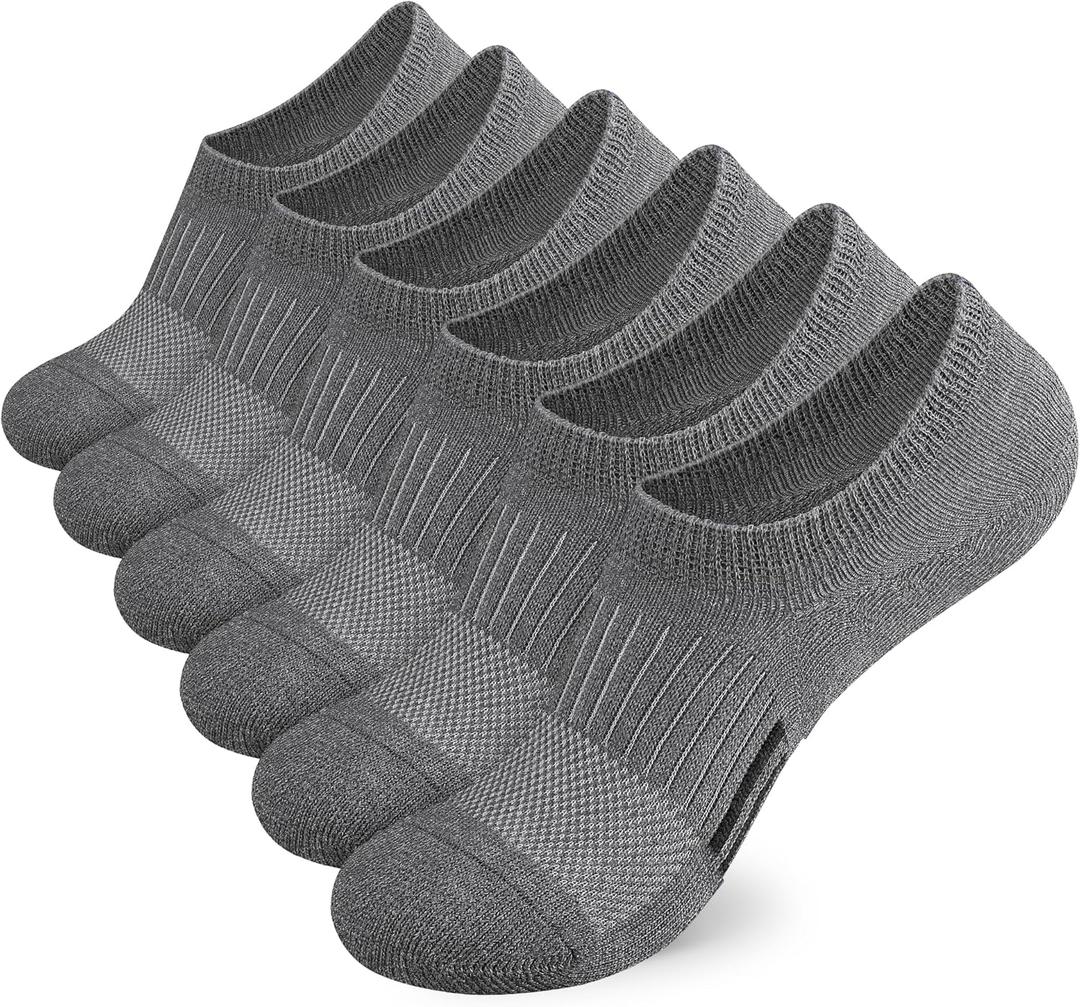 Airacker No Show Socks Women's Athletic Cushioned Low Cut Sports Running Ankle Socks for Women 6 Pairs (8-10, Dark Grey)