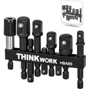 THINKWORK Impact Socket Adapter Set, 1/4" 3/8" 1/2" Drill Socket Adapter Set with 1/4" Hex Shank for Impact Power Driver, Cordless Drill & Screwdriver