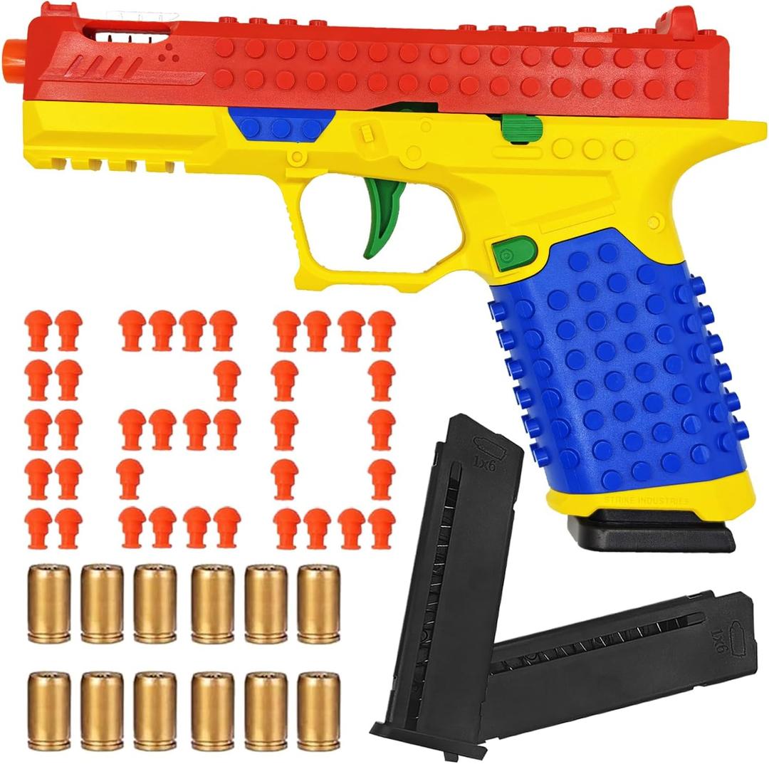 DIY Building Block Toy Gun Blaster, Shell Ejecting Toy Gun, Automatic Pull Back Action Shooting Games Education Model Toy Pistol for Kids Gifts