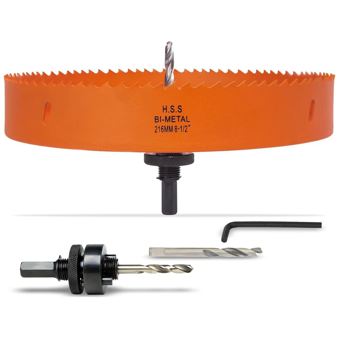 8-1/2 Inch Hole Saw with Arbor for Metal Wood Plastic, 8.5 in Bi-Metal Hole Cutter for Different Project with Smooth and Flat Drilling Edge, Fast Chip Removal, Lighter and Portable