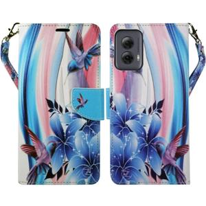 Zase Moto G Power 5G (2024) Wallet Phone Case Purse Protective Premium PU Leather Magnetic Closure w/Kickstand ID Card Slot Wrist Strap Cute Design for Motorola G Power 2024 (Blue Bird)