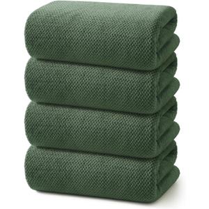 REDKISS 4 Pack Premium Bath Towels, Plush Coral Fleece Towels for Bathroom, Extra Large Bath Towels Set of 4 (35 x 70 in), Super Soft Highly Absorbent Fluffy Shower Towels for Spa, Gym, Travel, Olive