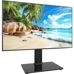 Universal Swivel TV Stand/Base Table Top TV Stand for 13 to 39 inch TVs with 100 Degree Swivel, 4 Level Height Adjustable, Heavy Duty Tempered Glass Base, Holds up to 88lbs, HT07B-002