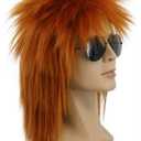 yuehong Long Orange Mullet Wig Spiked Rocker 70s 80s Disco Style Wig For Men Women Heat Resistant Synthetic Fibers Costume Hair(Orange)