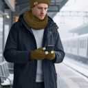 URATOT Winter Warm Sets Knitted Scarf Beanie Pompom Hat Touch Screen Gloves and Winter Ear Warmer Set for Men or Women (Brown)