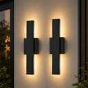 Black Outdoor LED Wall Light – 15.7 Inch Linear Exterior Sconce, Dimmable Waterproof Light with Remote, 3 Color Temperatures (3000K-5000K) in Black Metal for Garage Patio Porch, 2 Pack