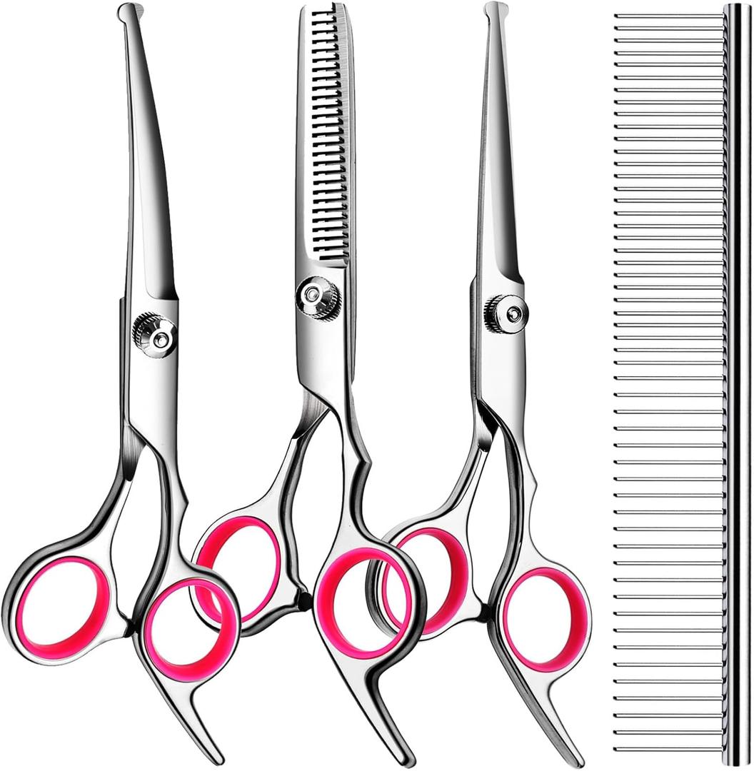 TINMARDA 5 in1 Dog Grooming Scissors Kit, Professional Dog Scissors for Grooming with Safety Round Tips, Titanium Coated Grooming Shears for Dogs Cat Pet At Home
