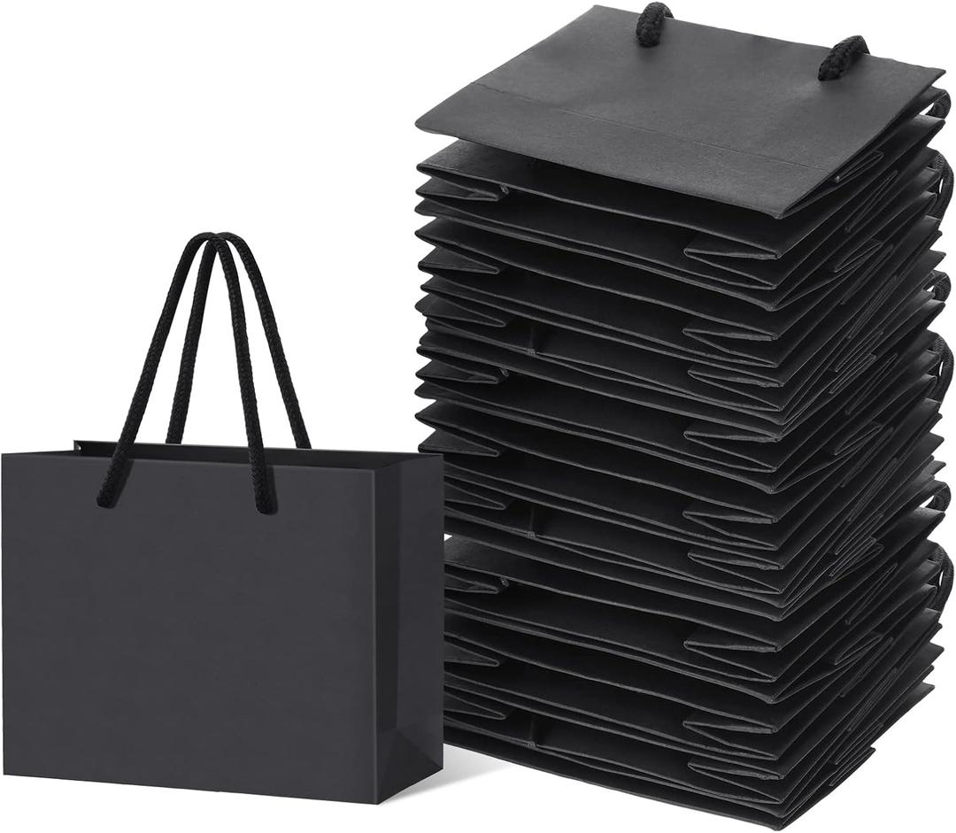 Yexiya 24 Pcs Black Mini Gift Bags with Handle Gift Card Bags Bulk Extra Small Paper Party Favor Boxes Tiny for Christmas Wedding Baby Shower Birthday Wrapping Supplies, 4.7 x 3.9 x 2.3 Inch
