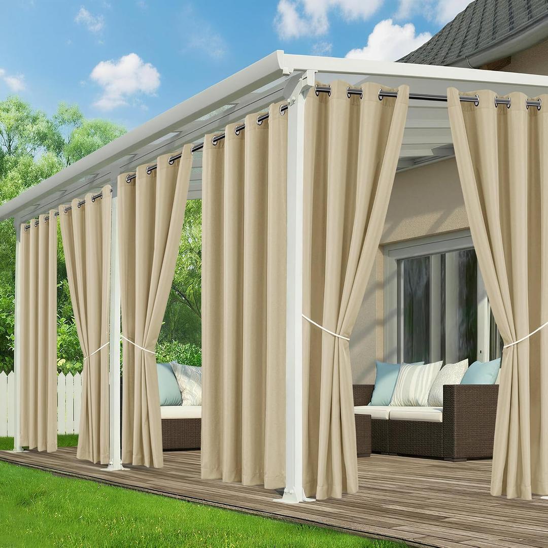 Outdoor Curtains for Patio Waterproof - 6 Panels Privacy Weatherproof Outside Curtains with Grommets for Pergola, Gazebo, Porch, Cabana, Balcony, 54 x 120 Inch, Cream