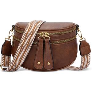 KKXIU Crossbody Sling Bag for Women Trendy Fanny Pack Vegan Leather Chest Bag (Red Brown)