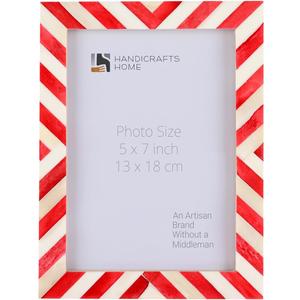 Handicrafts Home Red Picture Frame  5x7 Handmade Chevron Bone Inlay Photo Frame for Christmas Decor, Holiday Gifting, Valentines Day Decor, Colorful Farmhouse Wall Decor, Boho Shelf Styling, Rustic Home Decor & Living Room Picture Frame (Red-0.75)