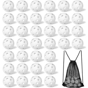 Tanlade 36 Pack Baseball Practice Balls Plastic Training Balls Lightweight Hollow Softballs with a Drawstring Bag for Hitting, 2.91 in Baseball Batting Training Pitching Indoor Outdoor Use (White)