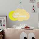 Wooden Baby Sleeping Sign, Cloud and Moon Door Hanger, Nursery Room Decor, Yellow and Beige