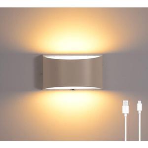 LED Wall Sconce, Dimmable Wall Light with Rechargeable Battery Operated USB, Touch Control, Up Down Wall Mount Lamp for Bedroom Hallway Living Room (White, 3000K)