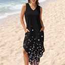 Sampeel Summer Dresses Maxi Dress Vacation Beach Sundresses 2025 with Pockets (Black, M)