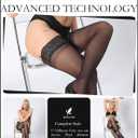 DORALLURE Thigh High Stockings Silicone Lace Top Stay Up Silky Semi Sheer Pantyhose for Women Hold Up Nylon (Small-Medium, Black)