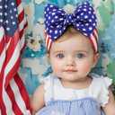 2 Pack 4th of July Baby Girl Bows,Large Double Bows Headband with Star Handmade Stretchy Hairbands for Newborn/Infant bows.or 1-3 Year Kids
