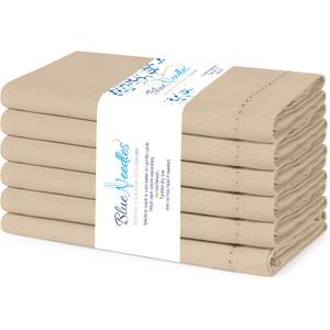 Blue Needles Set of 6 Hemstitch Linen Napkins 100% Cotton Beige Cloth Dinner Napkins 18x18 inches, Soft, Reusable, Absorbent, Washable, Ideal for Christmas Events, Parties & Everyday Use