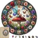 200 Pieces Fairy Wooden Puzzles for Adults, Mushroom Unique Shaped Wooden Jigsaw Puzzles for Adults, Flowers Irregular Adult Wood Puzzle Creative Gift with Exquisite Wooden Box