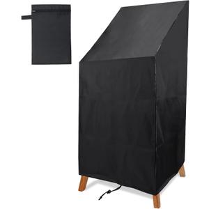 Outdoor Chair Cover Waterproof, High Back Stackable Patio Chair Cover for Outdoor Lawn Furniture for Protecting (51x25x25in) (black)
