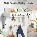 Key Holder Wall Mount with Shelf, 4 in 1 Coat and Key Hanger with Metal Hooks, Entryway Wall Mounted Shelf with Mail Holder for Living Room, Bedroom (White)