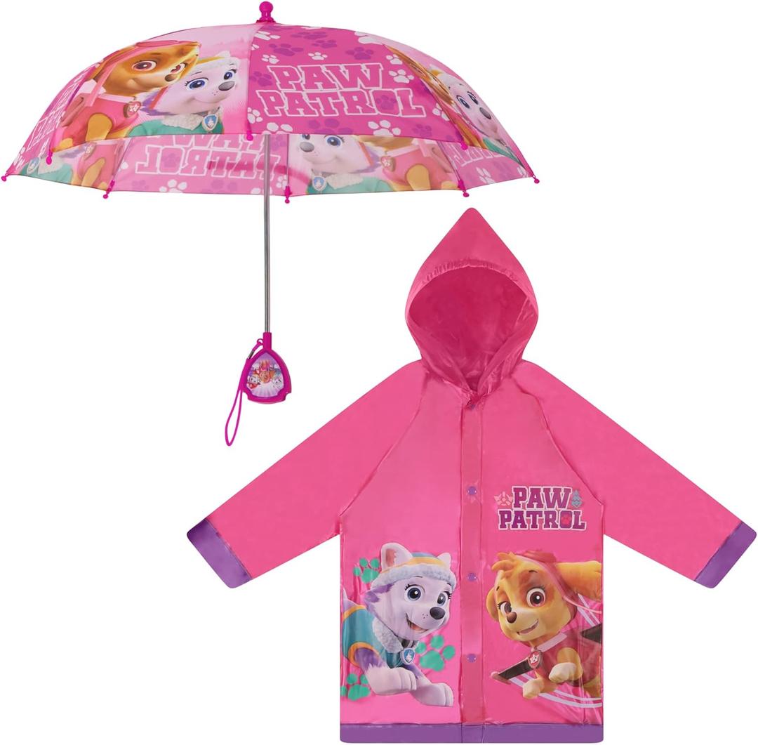 Nickelodeon girls Kids Umbrella and Poncho Raincoat Set, Paw Patrol Girls Rain Wear for Toddler 2-3 Or Kids 4-7 (Dark Pink)