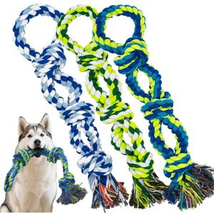 Rocfish [3 Pack] Dog Rope Toys for Aggressive Chewers, Nearly Indestructible Tug of War Toys for Large & Medium Dogs, 100% Cotton, Teeth Cleaning Chew Rope, Heavy Duty Tug of War Dog Toy for Boredom (Multicolour)