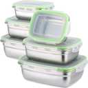 Nuanchu 6 Packs Stainless Steel Food Storage Containers Airtight Metal Food Containers Meal Prep Container Leak Proof Stackable Bento Lunch Box with Lids for Kitchen Travel Picnic and Camping(Green)