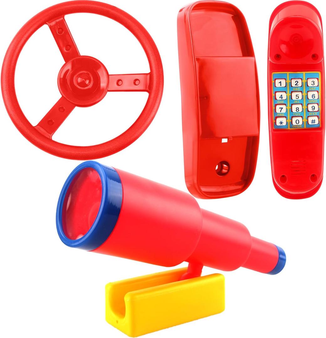 Playground Accessories Swingset Steering Wheel Plastic Telescope Telephone Swingset Phone Toy for Kids Outdoor Playground Backyard Treehouse (Color Set 6- (3 Pcs))