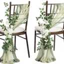 Ling's moment 8 Wedding Chair Decorations Aisle Pew Church Artificial Flowers Greenery Swag White Sage Green Bench Ceremony Reception Floral Faux Backdrop Rose Arrangements Party Outdoor Decorations