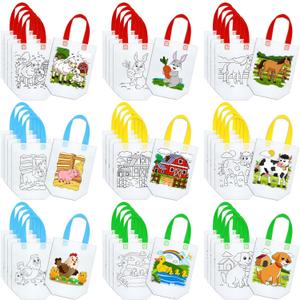 Kacctyen 45 Pcs Farm Animals Color Your Own Goodie Bags Craft Bulk Reusable Coloring Art Party Favor Paint Graffiti Bags for Farm Theme Barnyard Birthday, 9 Styles