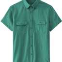 JOGAL Mens Work Shirts Button Down Short Sleeve Shirt DeepGreen XX-Large (Green, XXL)