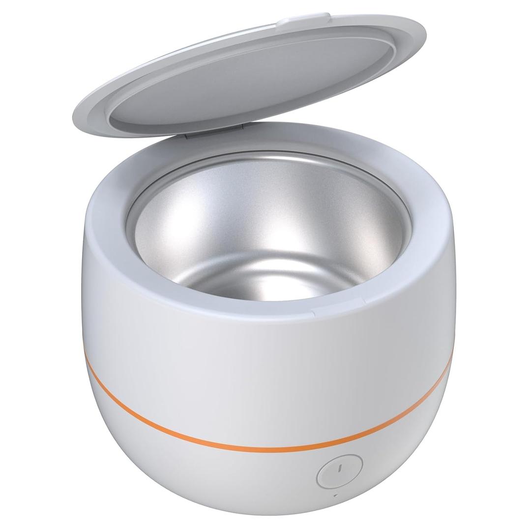 ARGOMAX Ultrasonic Retainer Cleaner for Dentures: 24W 200ml Portable Ultrasonic Cleaner Machine for All Dental Aligner, Braces, Mouth Guards, Toothbrush Head, Shaver Head, Jewelry - White+Orange.