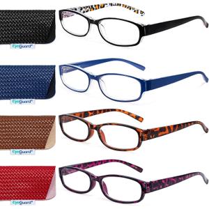 EYEGUARD Reading Glasses for Women 4 Pack Ladies Stylish Blue Light Readers Spring Hinges Computer Eyeglasses, 2.50