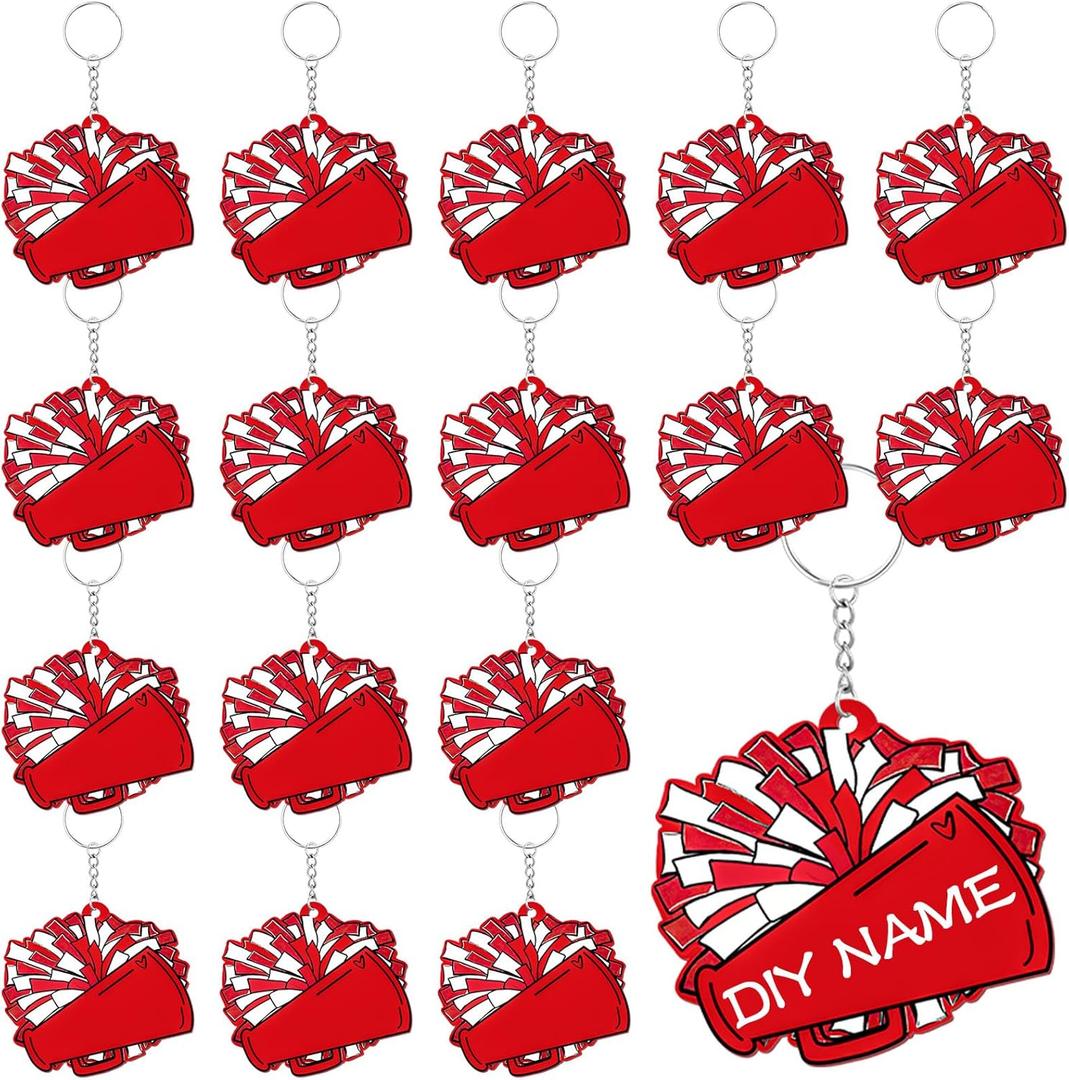 Tondiamo 20 Pcs Megaphone Cheer Keychain Bulk Cheer Gifts Cheerleader Pom Pom Bag Tag Cheerleader Acrylic Luggage Keychain Valentines Gift (Red)