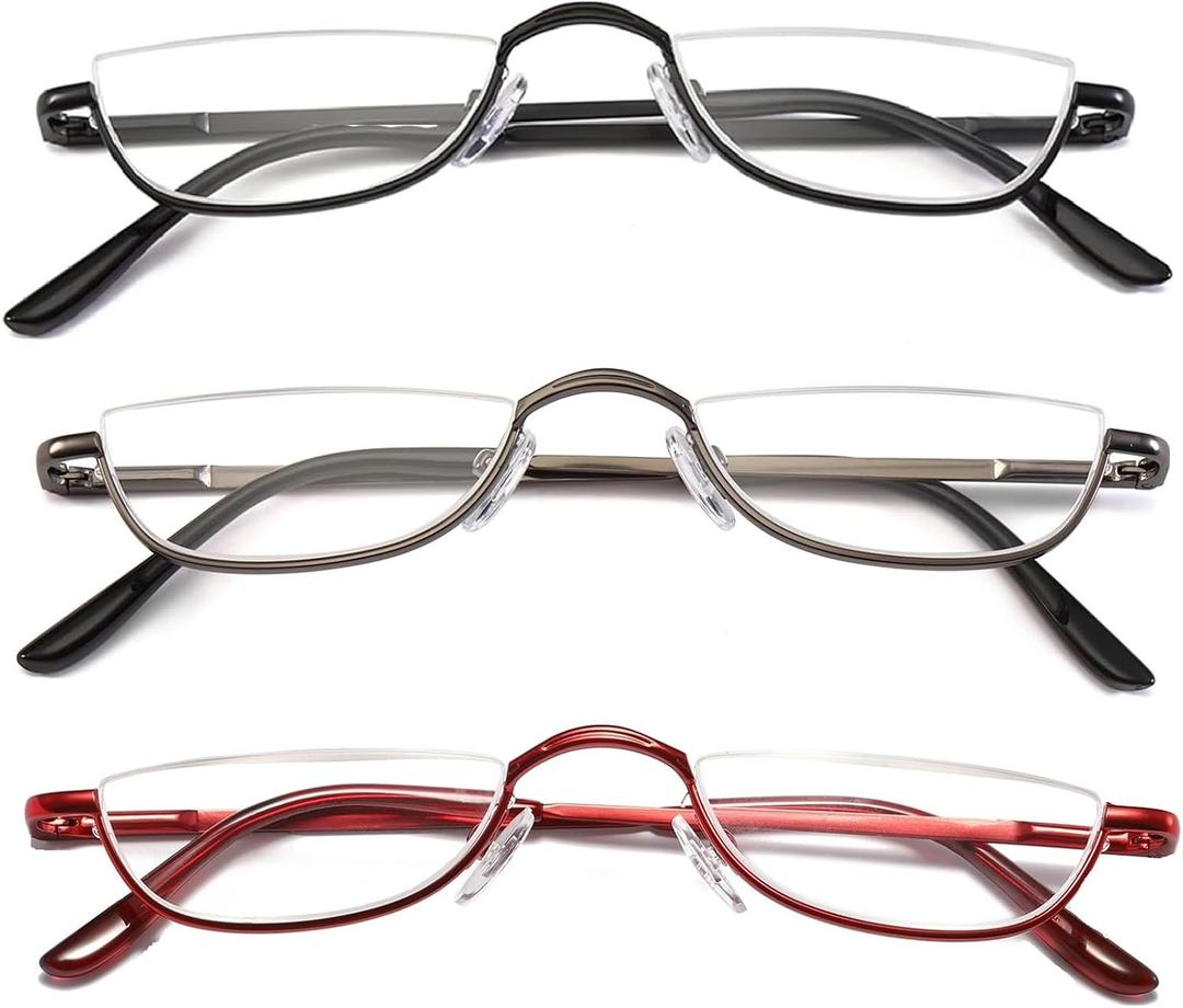 DXYXYO Semi Rimless 2.0 Reading Glasses for Women Mens Half Frame Metal Small Spring Hinge Readers Half Moon Lens Eyestrain Eyeglasses