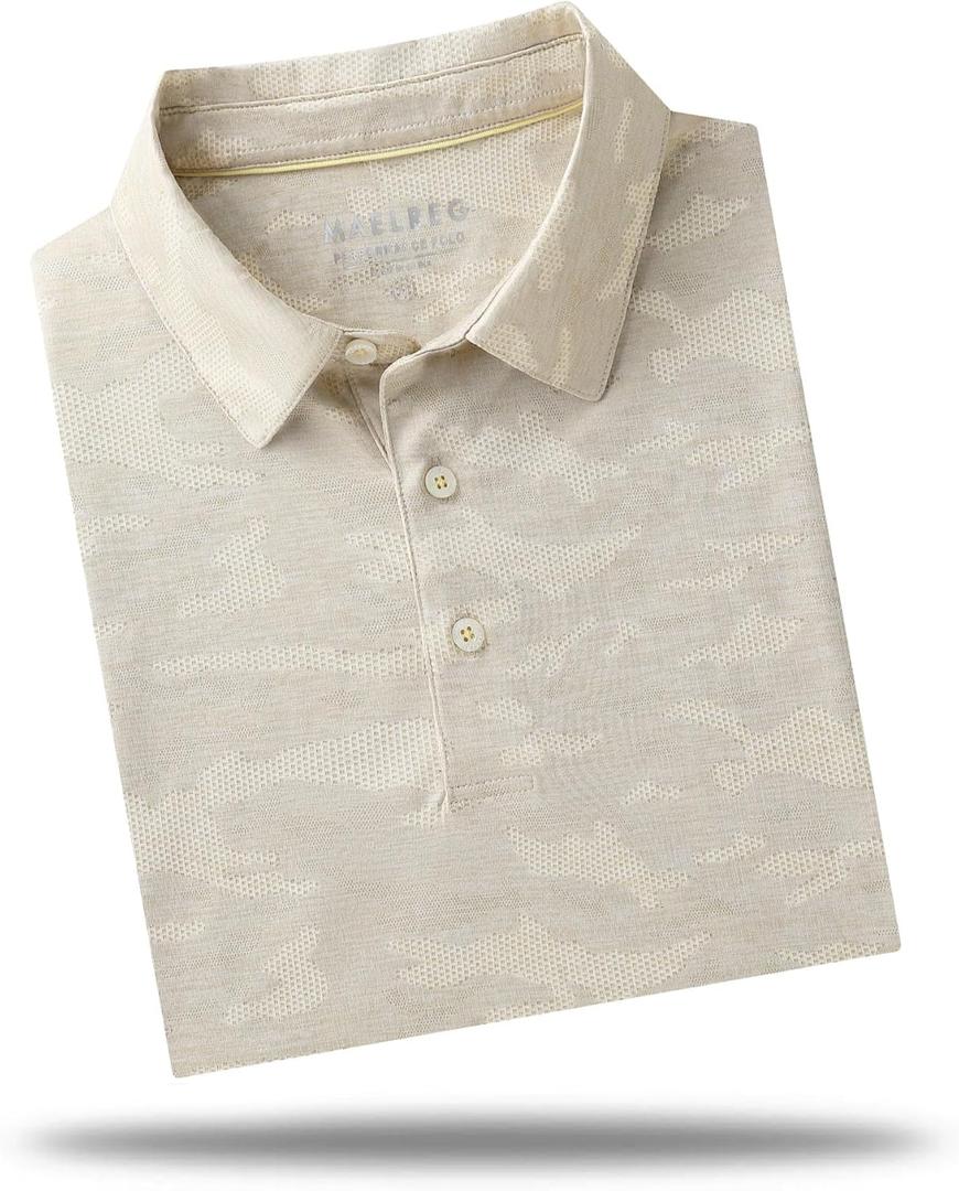 M MAELREG Golf Shirts for Men Short Sleeve Heather Jacquard Textured Stretch Moisture Wicking Performance Mens Polo Shirts (XXXL)