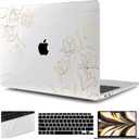 TWOLSKOO for 2021 2020 2019 2018 MacBook Air 13 inch Case A2337 M1 A2179 A1932, Hard Shell Case with Keyboard Skin & Screen Protector for MacBook Air 13.3 inch with Retina & Touch ID, Gold Florals