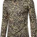LucMatton Men's Leopard Print Long-Sleeve Button-Up Shirt Vintage Cheetah Animal Pattern Slim-Fit Dress Shirt Khaki Leopard X-Large