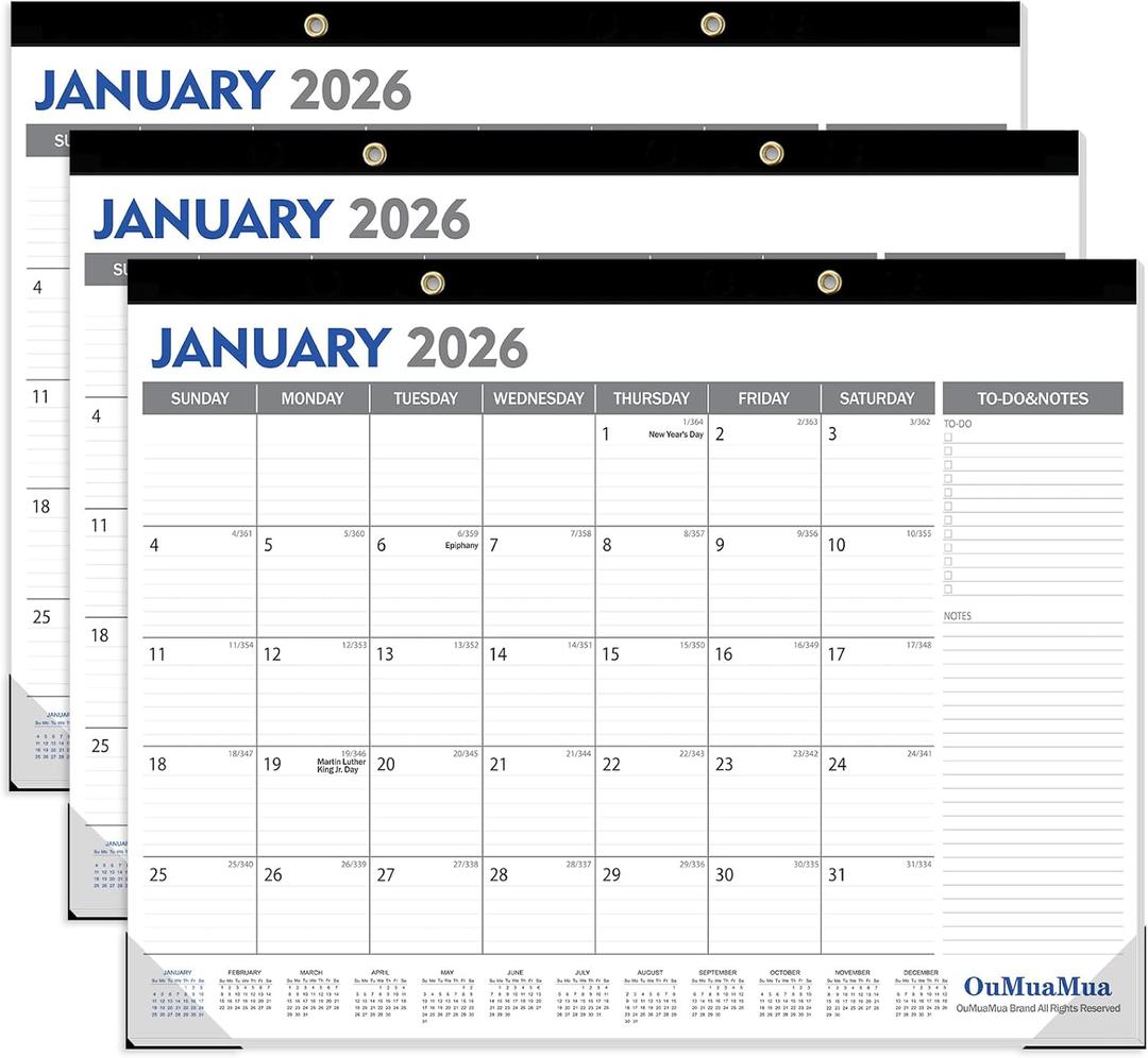 OuMuaMua 3-Pack Large Desk Calendars 2026-2027 - 18 Months from Jan. 2026 through Jun. 2027, 22" x 17" Desktop Wall Calendar with Julian Date To-do & Notes, Corner Protectors for School Home Office