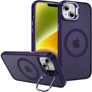 3 x DEERLAMN for iPhone 14/iPhone 13 Case with Stand,[Compatible with Magsafe][Built-in Camera Bracket] Shockproof Drop Protection Slim Translucent Matte Phone Cover for Women Men-Dark Purple