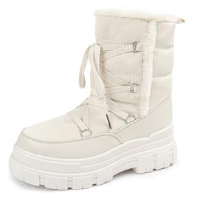 Snow Boots for Women Waterproof Winter Boots – Warm Insulated Mid Calf Boots with Faux Fur Lining, Lace-Up and Side Zipper – Non-Slip Thick Sole Womens Snow Shoes, Botas de Nieve para Mujer – White, 8