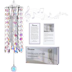 Crystal Suncatcher Wind Chimes with 4 Tuned Tubes, Hanging Prism Rainbow Maker Chandelier Crystal Pendant Wind Chime Window Hanging Ornament Gift for Women Friends Home Garden Decor Birthday