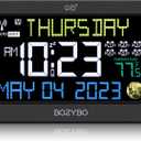 Digital Clock with 6 Alarm Clocks: Atomic Clock with Indoor Temperature Self Time Correction Clock with Day and Date for Elderly Adjustable Brightness Wall Clock or Desk Clock for Bedroom (Plug in Black)