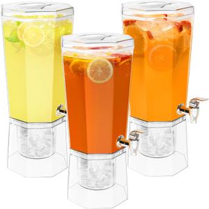 Lifewit 1 Gallon Plastic Drink Dispenser 3 Pcs (in 1 Package), Juice Containers with Lid for Party, Ice Beverage Dispenser with Stand for Lemonade/Soda/Tea, BPA Free