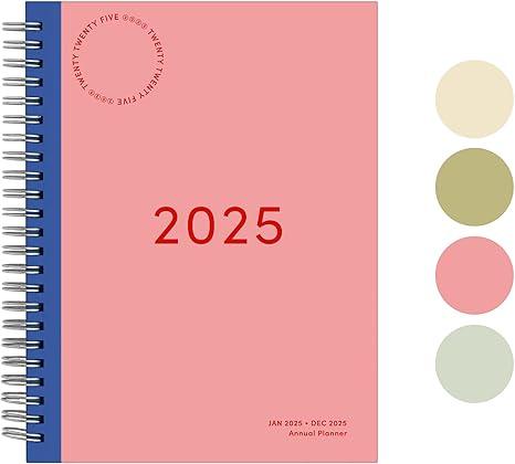 Rileys & Co 2025 Simple Weekly Planner - Annual Weekly & Monthly Agenda Planner, Jan - Dec 2025, Hardbound Cover, Notes Pages, Twin-Wire Binding (8.5 x 11-Inches, Green, Pink2, Purple) 4 PCS