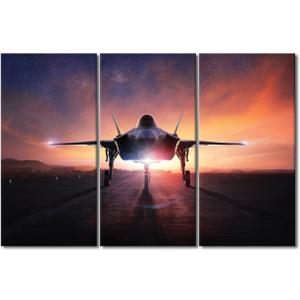TUMOVO Inspirational Wall Art Aviation Poster 3 Piece Canvas Wall Art F-35 Lightning II Fighter Airplane Picture Modern Home Decoration Living Room Bedroom Bathroom Decor Framed Ready to Hang 40x60in