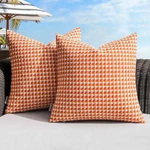 MIULEE Pack of 2 Outdoor Throw Pillow Covers Decorative Farmhouse Square Waterproof Pillows for Tent Patio Garden Balcony Sofa, 18x18 Inch Brown MIULEE Pack of 2 Outdoor Throw Pillow Covers Decorative Farmhouse Square Waterproof Pillows for Tent Patio Garden Balcony Sofa, 18x18 Inch Brown