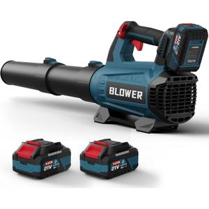 Leaf Blower Cordless (Upgraded) - 630CFM/160MPH, 21V Powerful Electric Cordless Leaf Blower with 2 x 4.0Ah Batteries and Charger, Battery Powered Leaf Blowers for Lawn Care, Patio, Yard, Dust, Snow (Blue)